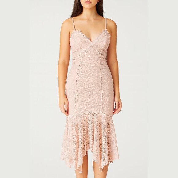Nicholas Guipure Lace Midi Dress Size 2 Pink Rose Mermaid NWT - Picture 1 of 11